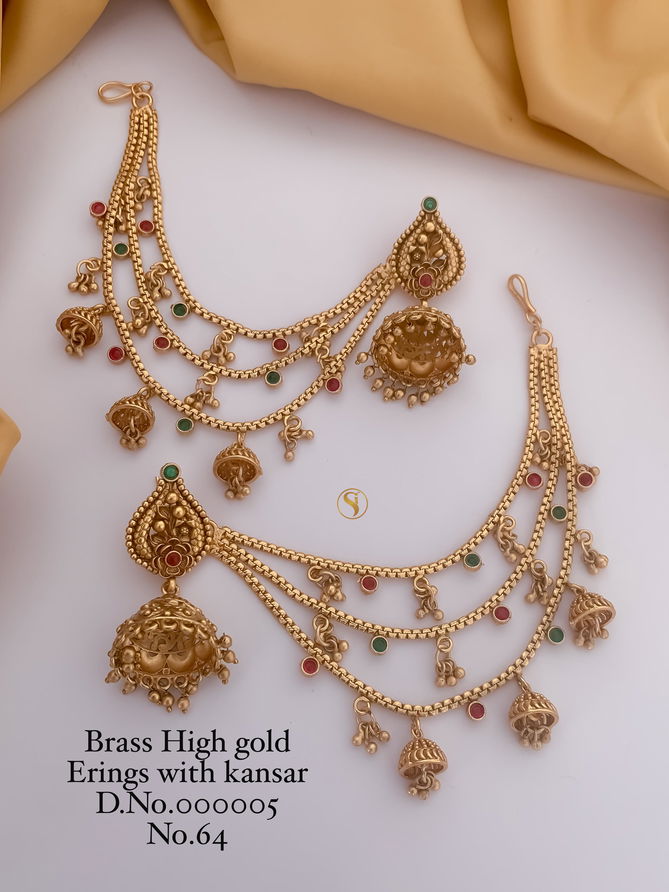 6 BH Wedding Wear Brass High Gold Earring With Kansar Wholesale Price In Surat
